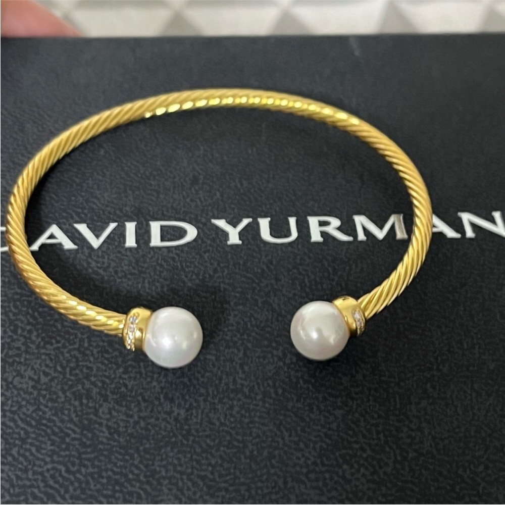 David Yurman Gold-Tone Cable Pearl Cuff Bracelet 3mm